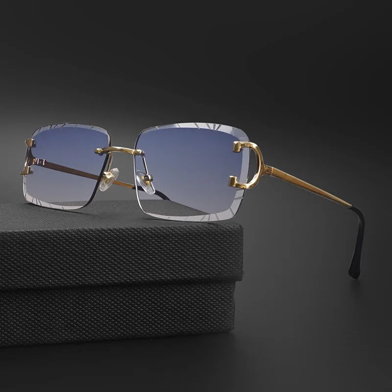 HBK rahmenlose Sonnenbrille für Herren, quadratische Form mit Verlaufsgläsern