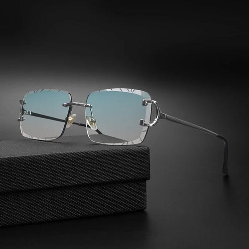 Lunettes de soleil HBK sans monture pour homme, forme carrée avec verres dégradés