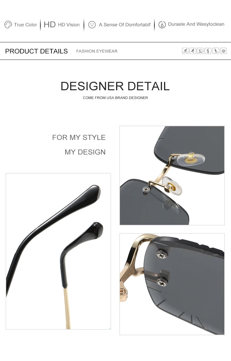 HBK rahmenlose Sonnenbrille für Herren, quadratische Form mit Verlaufsgläsern
