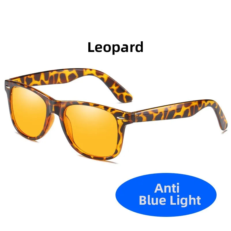 Klassische, quadratische Anti-Blaulicht-Brille für Damen und Herren, mit gelben Blaulichtfiltergläsern.